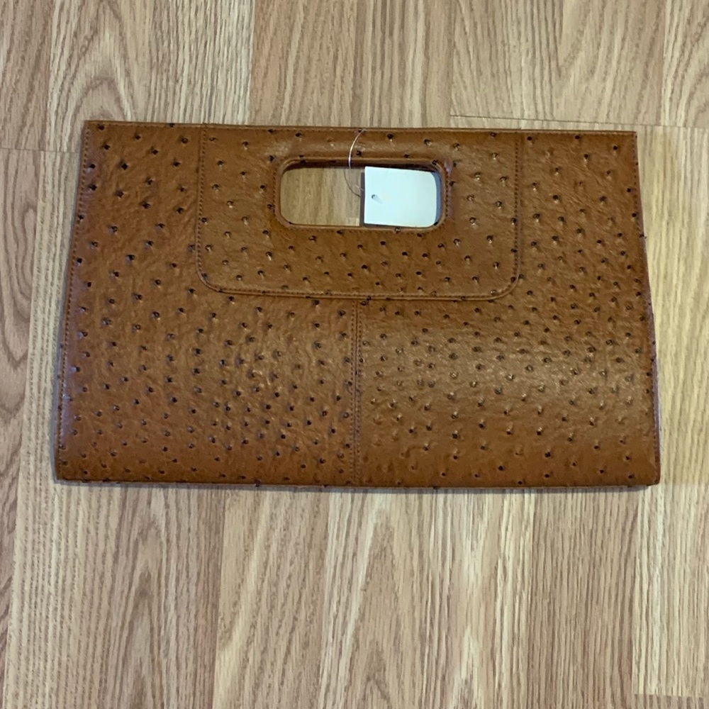 Cato Brown faux ostrich clutch purse